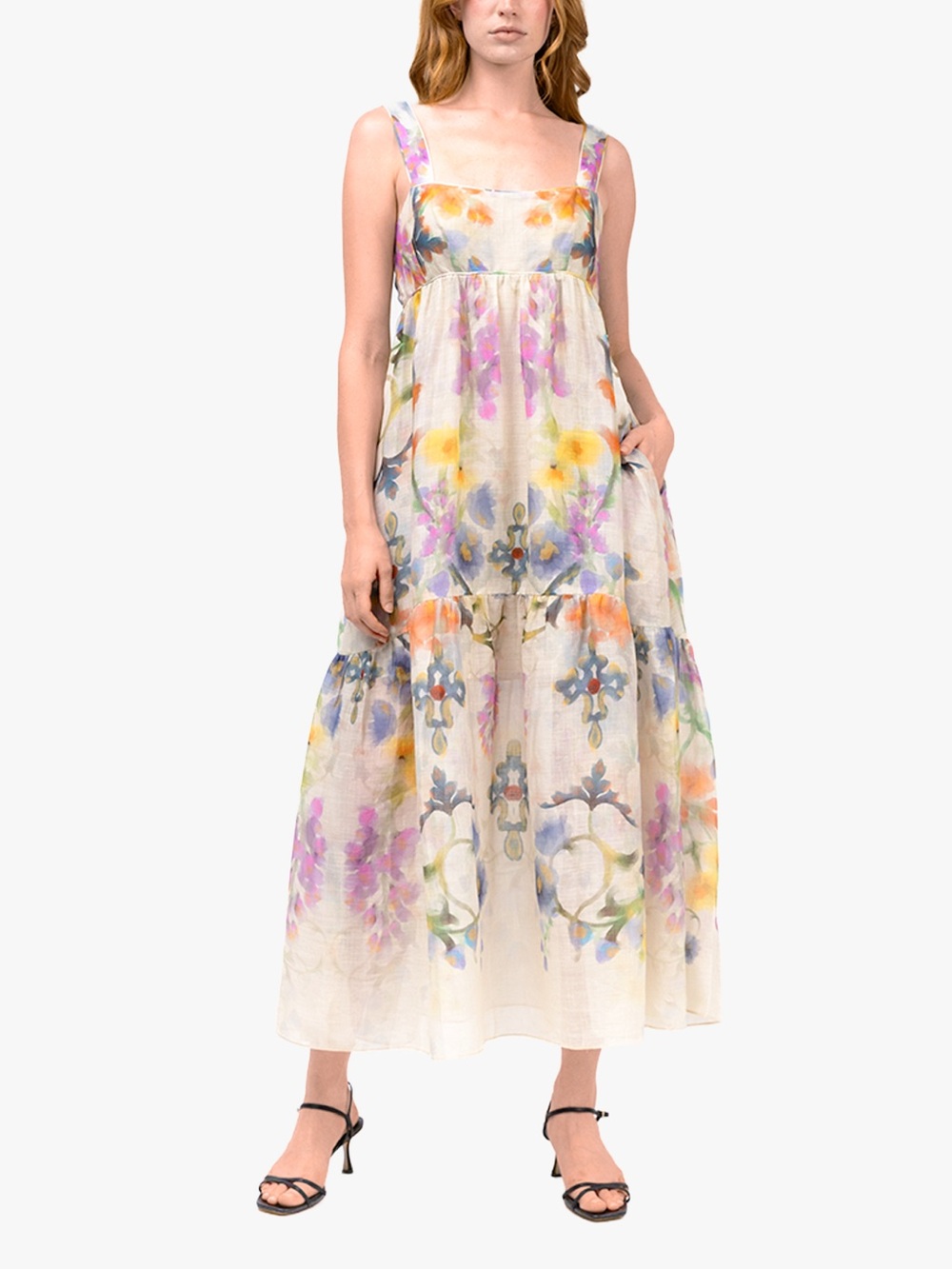 Marchesa Rosa Ramie Square Neck Maxi Dress